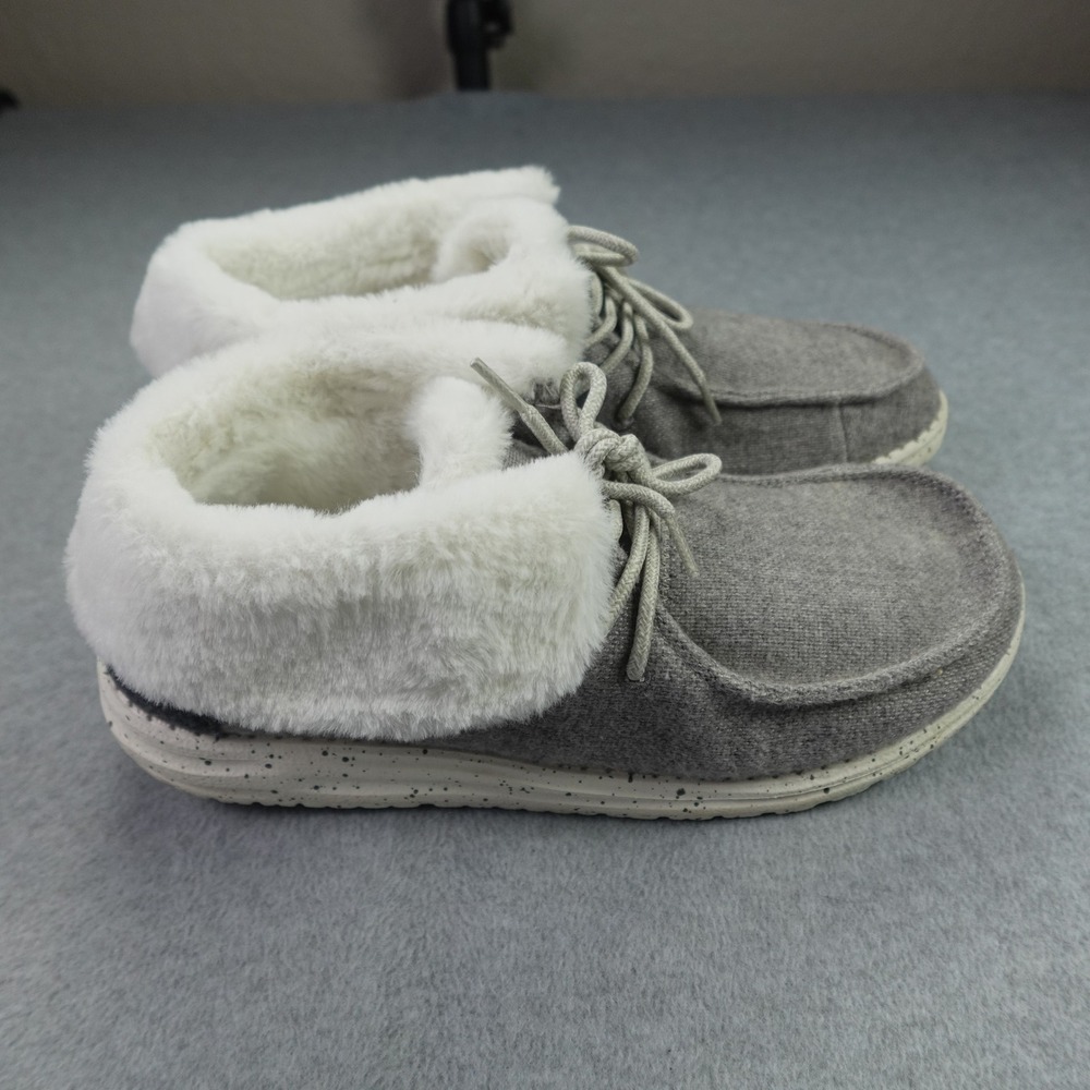 Hey Dude Britt Women 11 Charcoal Grey Faux Fur Moccasin Bootie Cozy